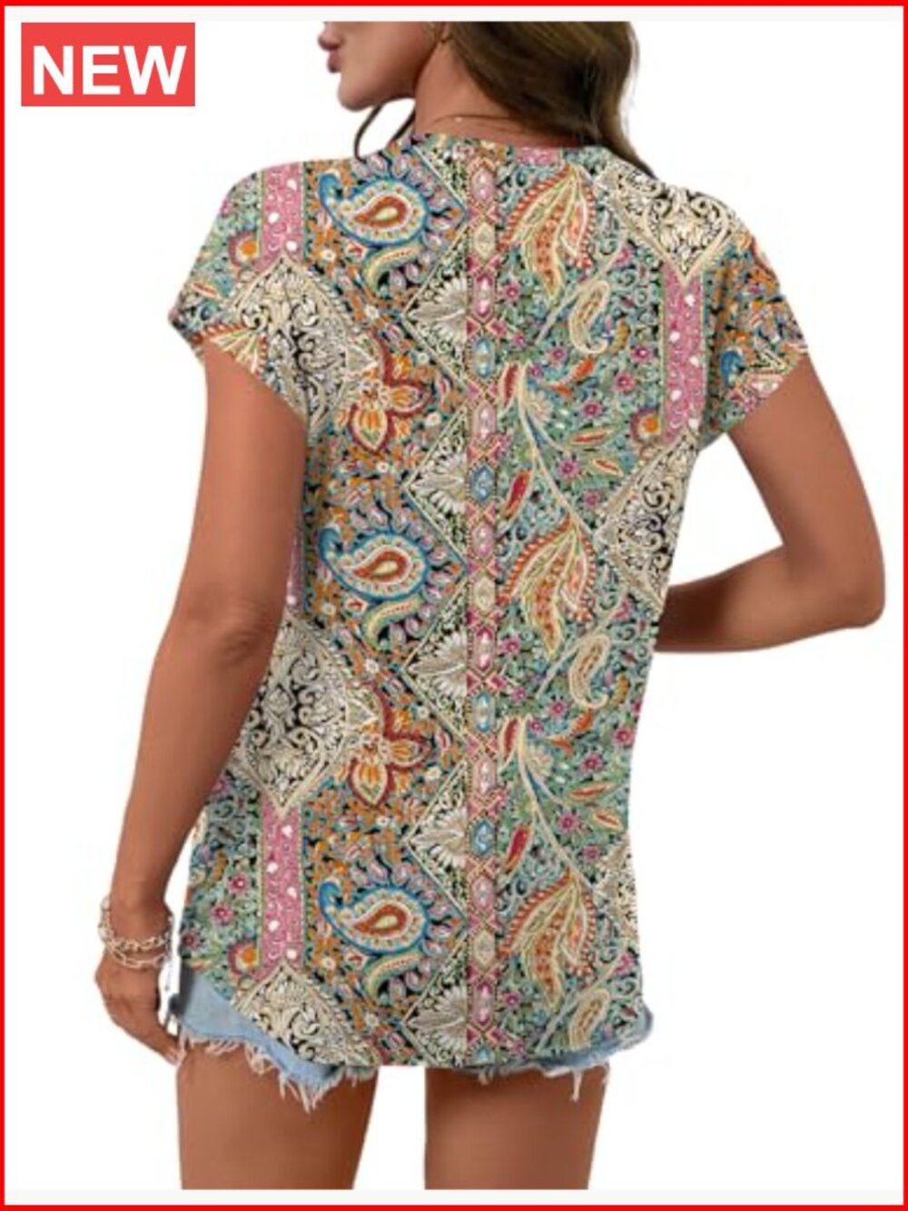 Short Sleeve Tunic Blouse with Cap Sleeves Crew Neck Casual Top - Picture 5 of 7